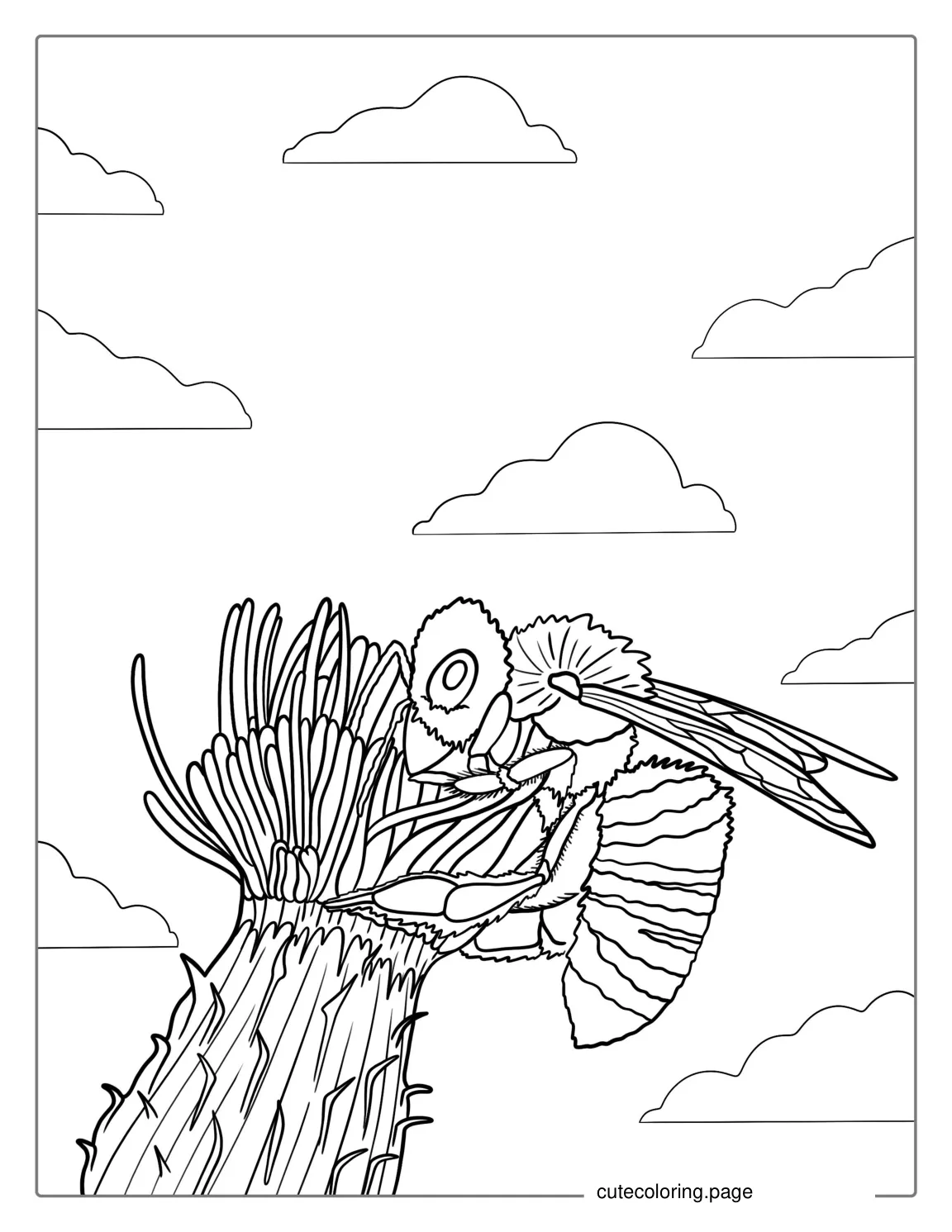 Realistic Coloring Page Of a Bee On Flower coloring page