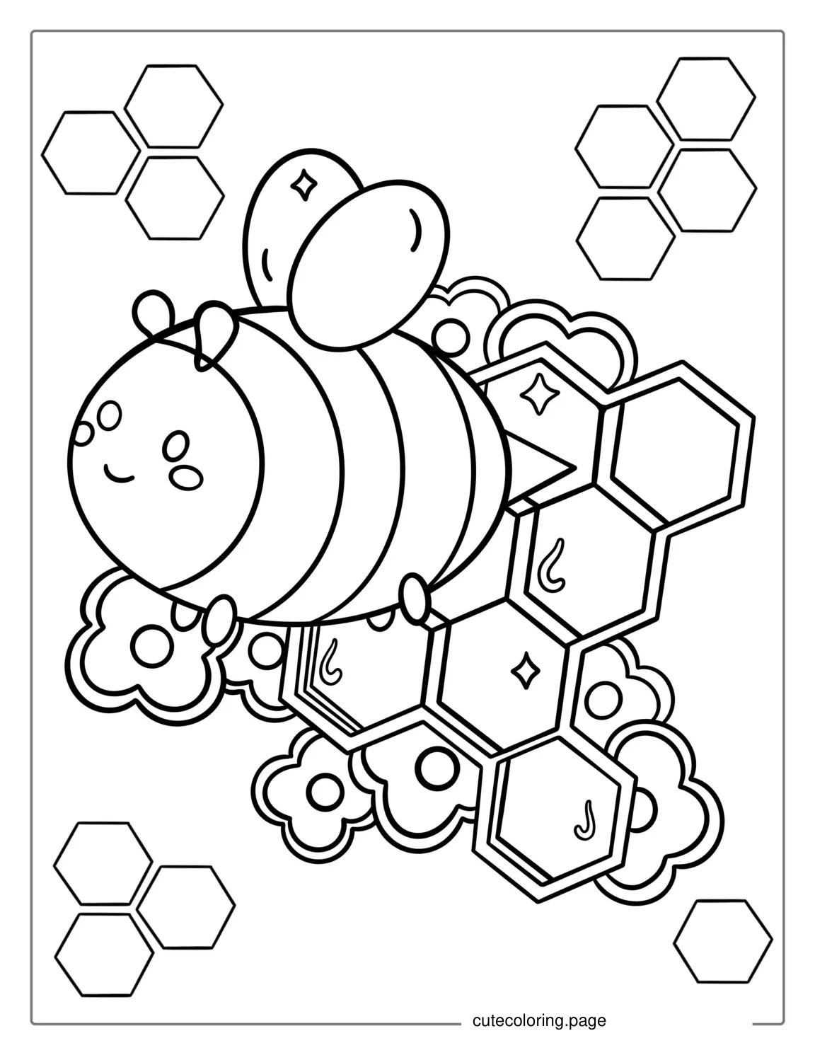 Simple Bee With Honeycomb Coloring Sheet coloring page