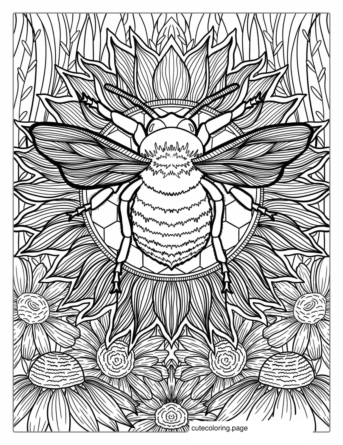 Super Detailed Bee Coloring Page For Adults coloring page