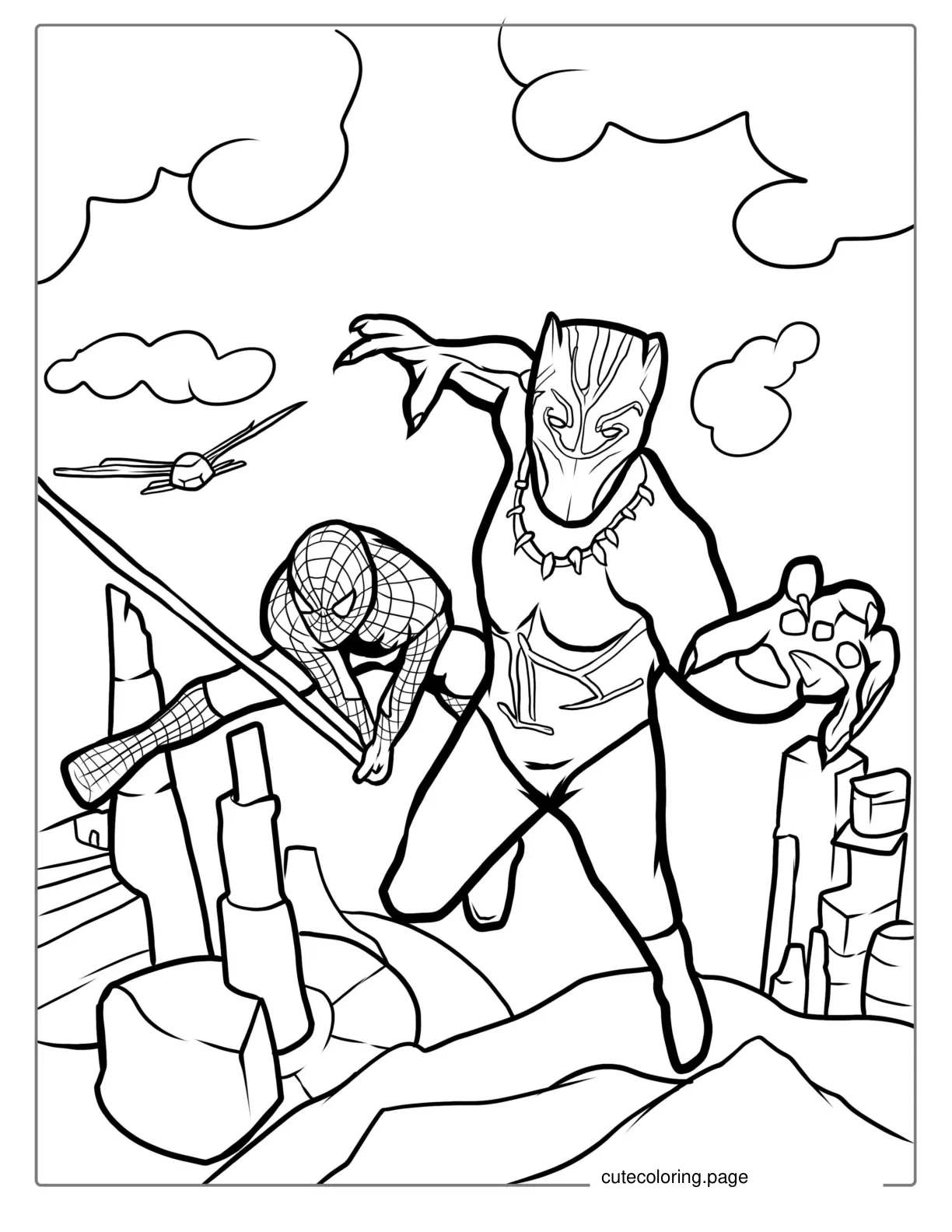 Spider Man And Black Panther coloring page