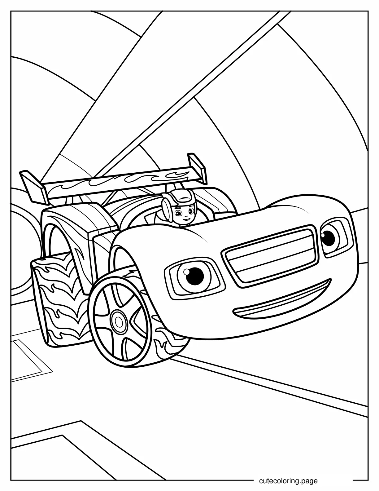 AJ Driving Blaze Race Car coloring page