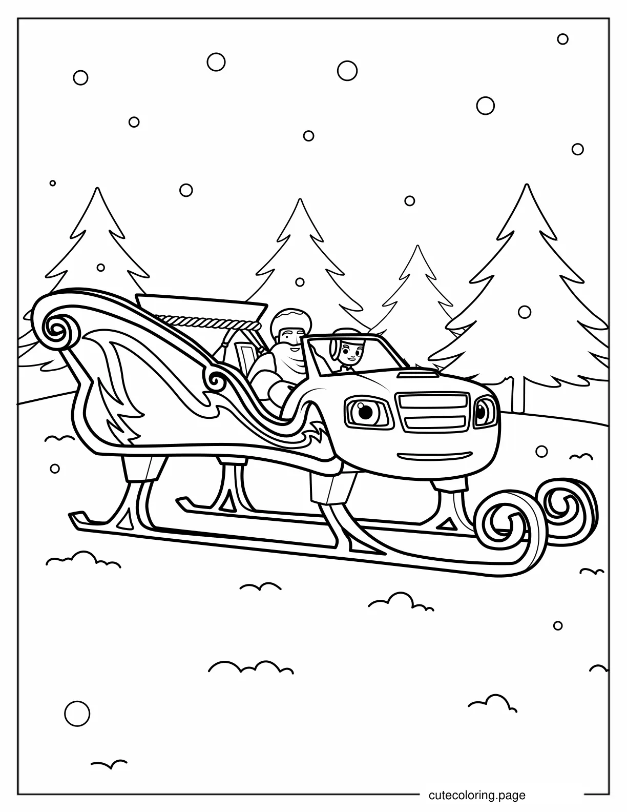 AJ and Sleigh Blaze With Santa Claus to Color coloring page