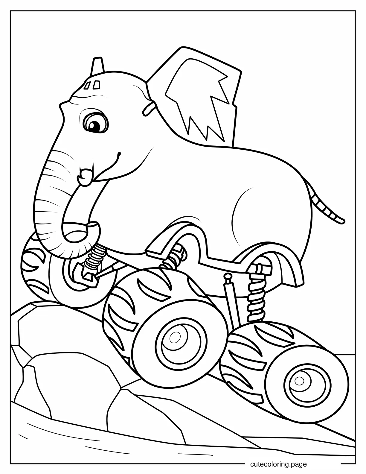 Coloring Sheet of Bump Monster Machine Doing Tricks coloring page