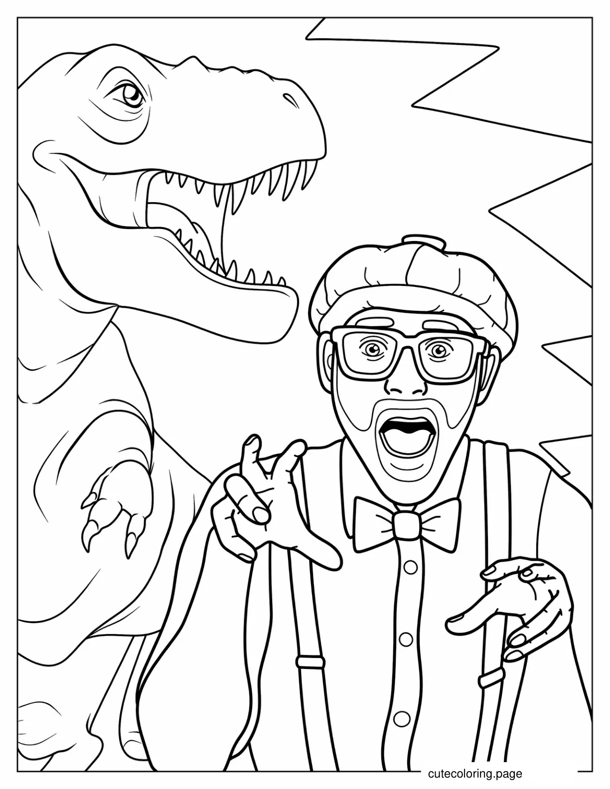 Blippi Being Chased By Dinosaur To Color coloring page