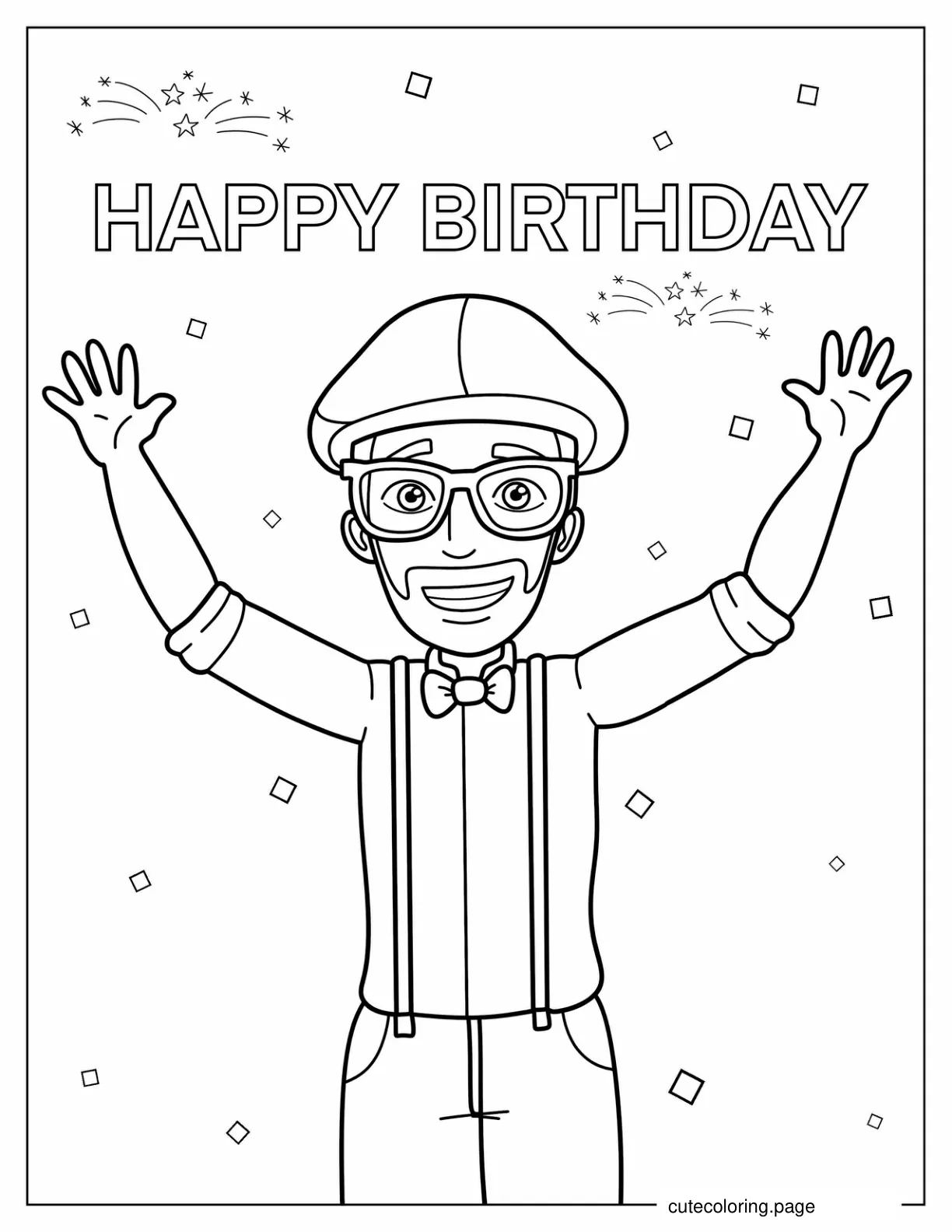 Happy Birthday Blippi Coloring Sheet For Kids coloring page