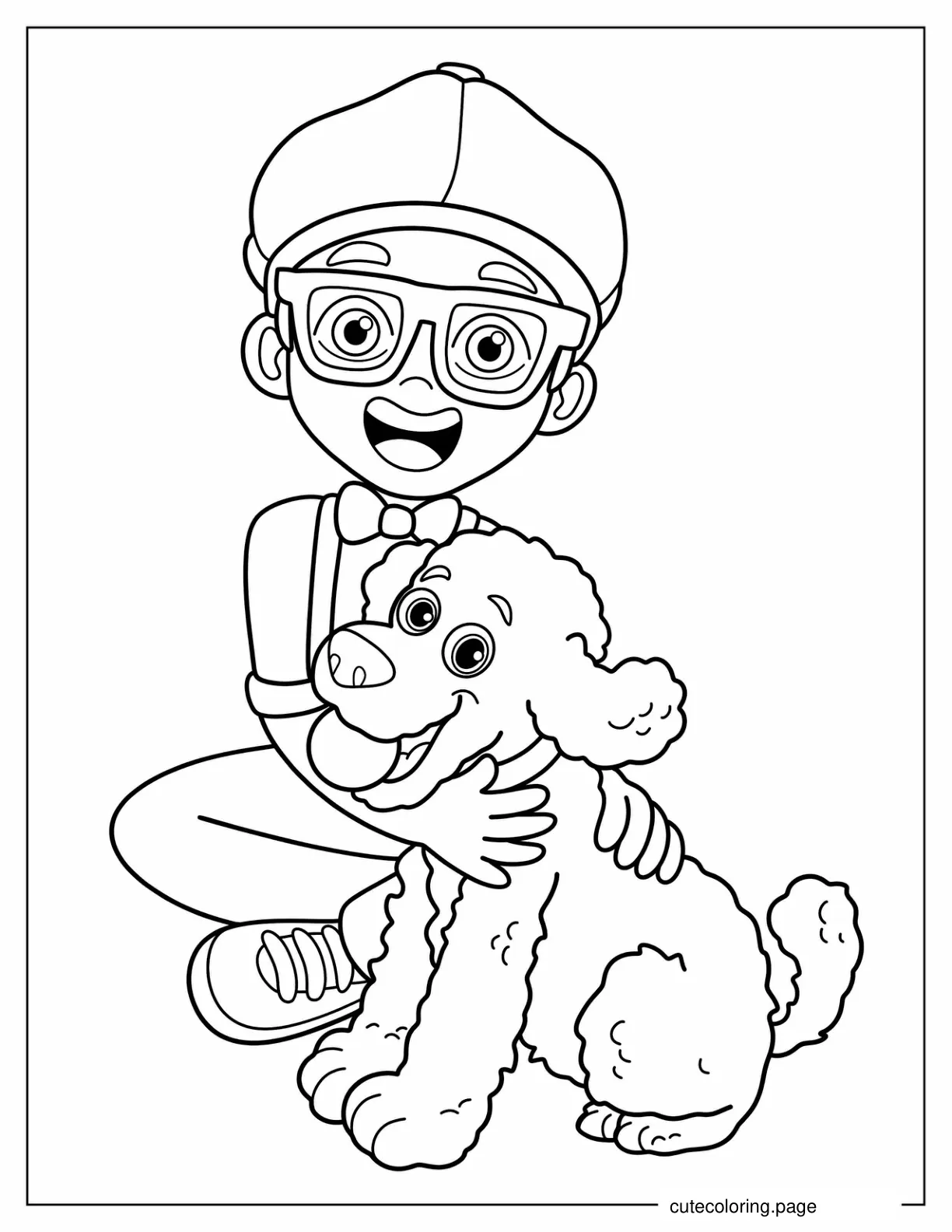 Young Blippi Playing With a Dog To Color coloring page