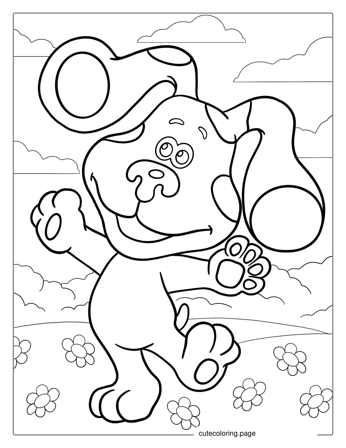 Blue Playing In a Field With Flowers coloring page