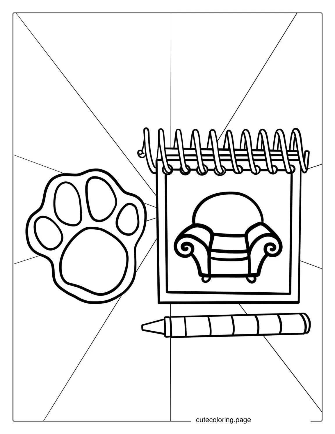 Blue_s Clues Notebook With Crayon And Paw Print Coloring Page coloring page