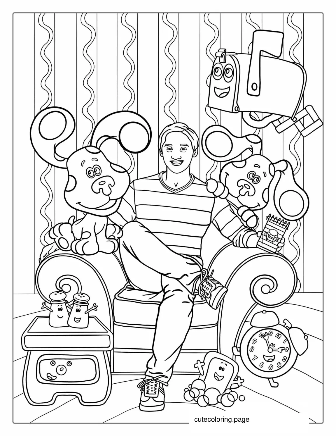 Joshua With All Blue_s Clues Characters To Color coloring page