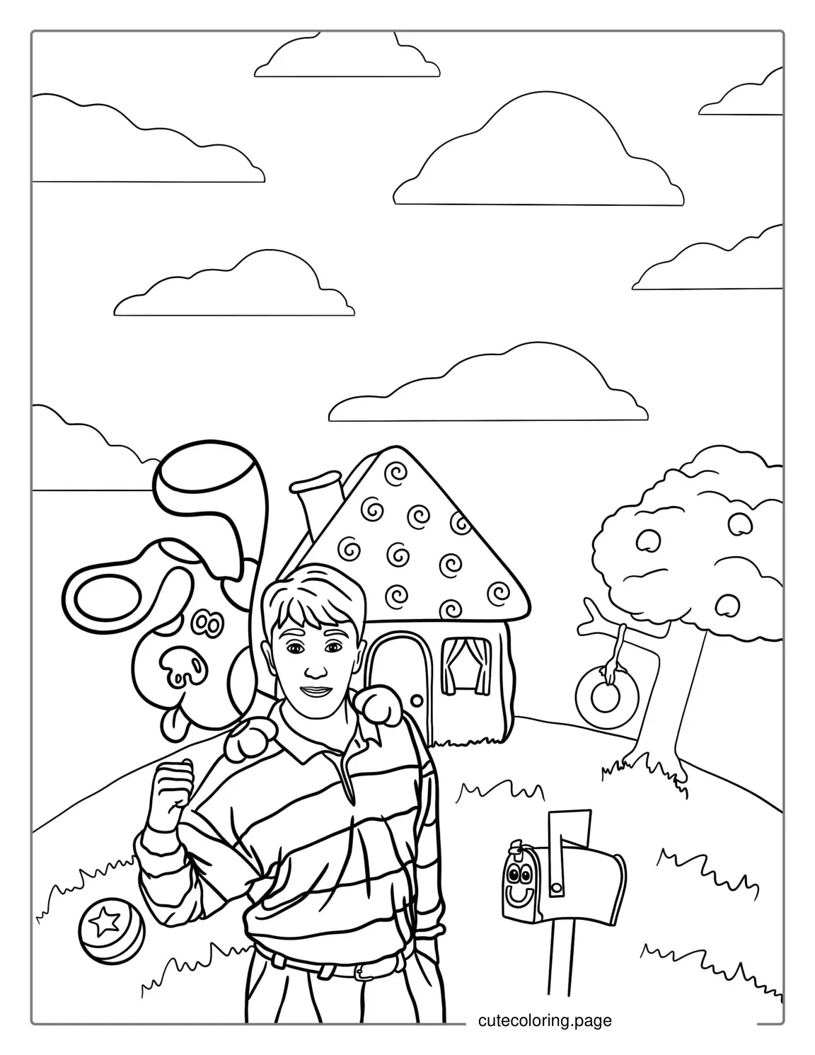 Steve And Blue In Front Of House Coloring Page coloring page