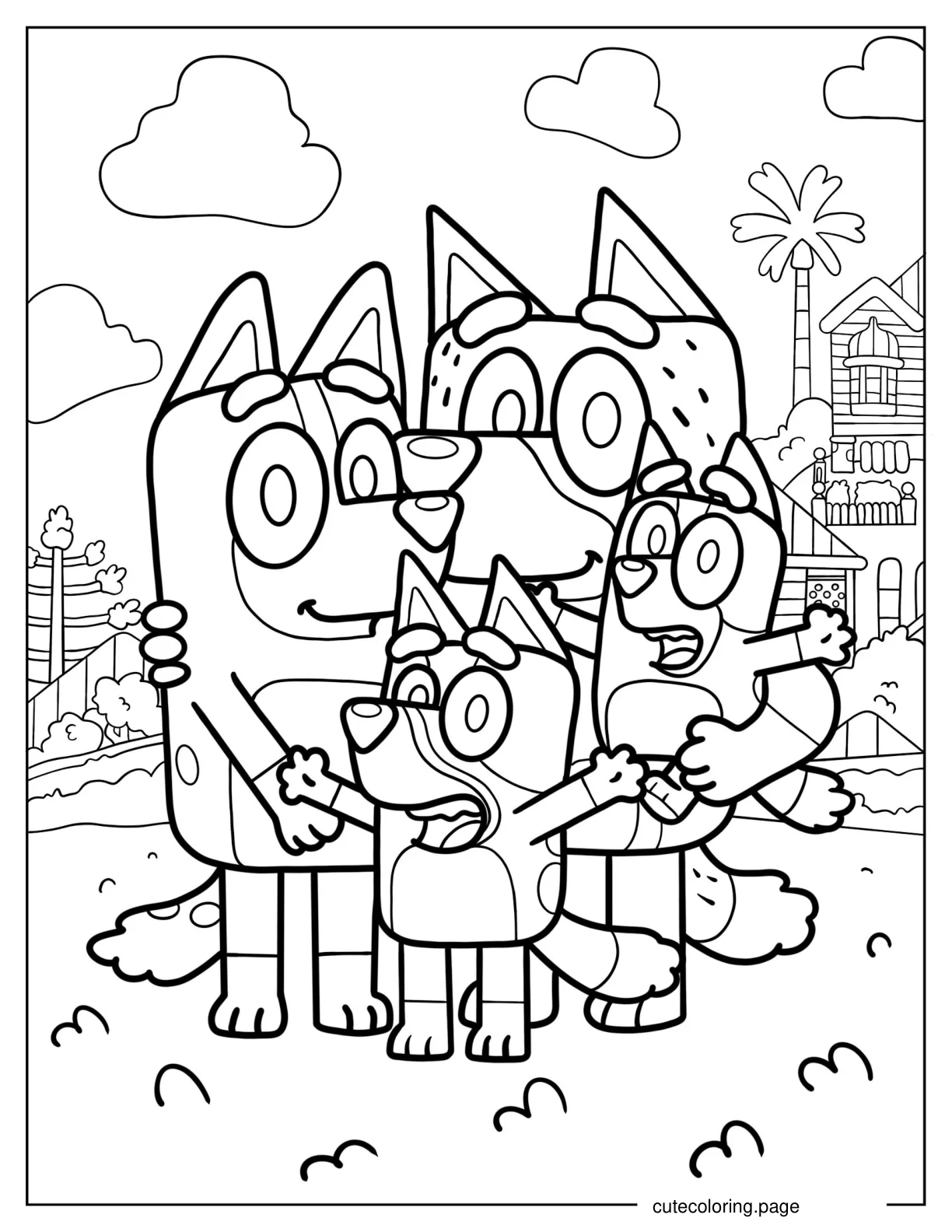 Bandit Chilli Bluey And Bingo Family Photo Coloring In coloring page