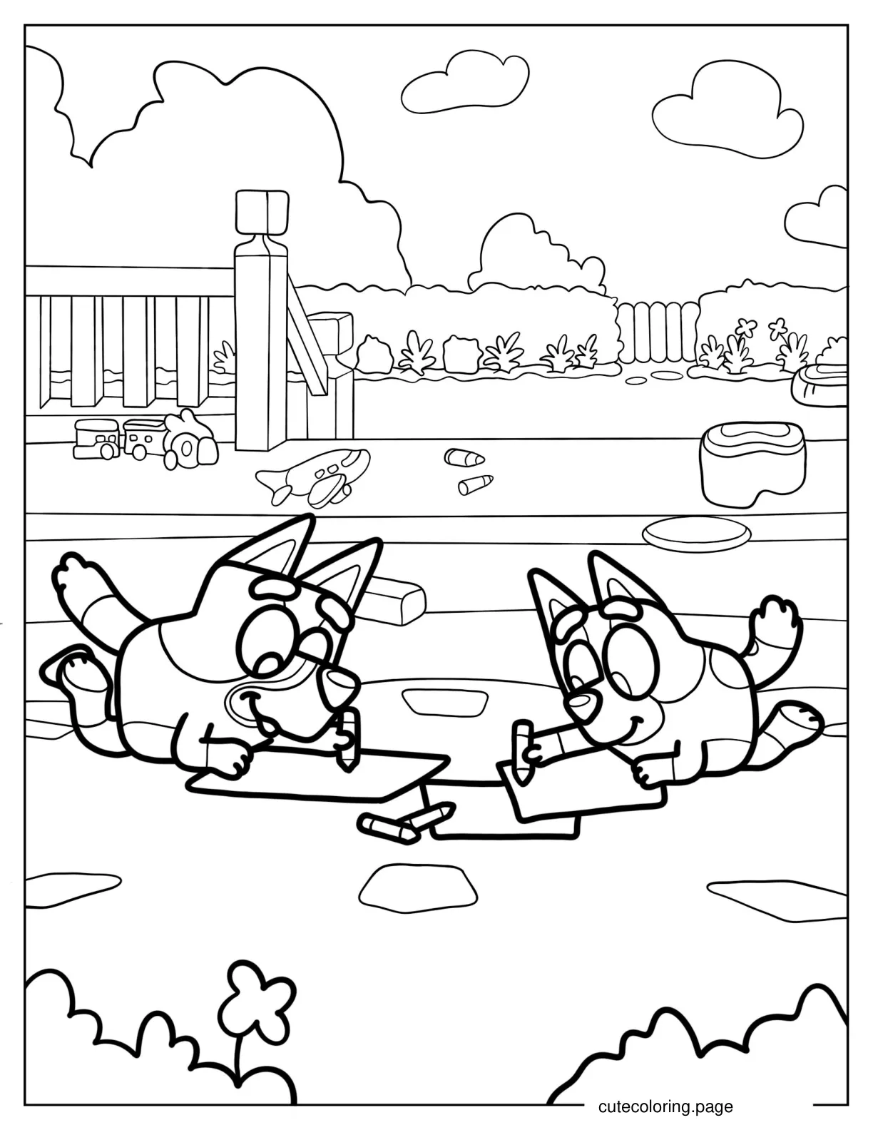 Bluey And Bingo Coloring With Crayons coloring page