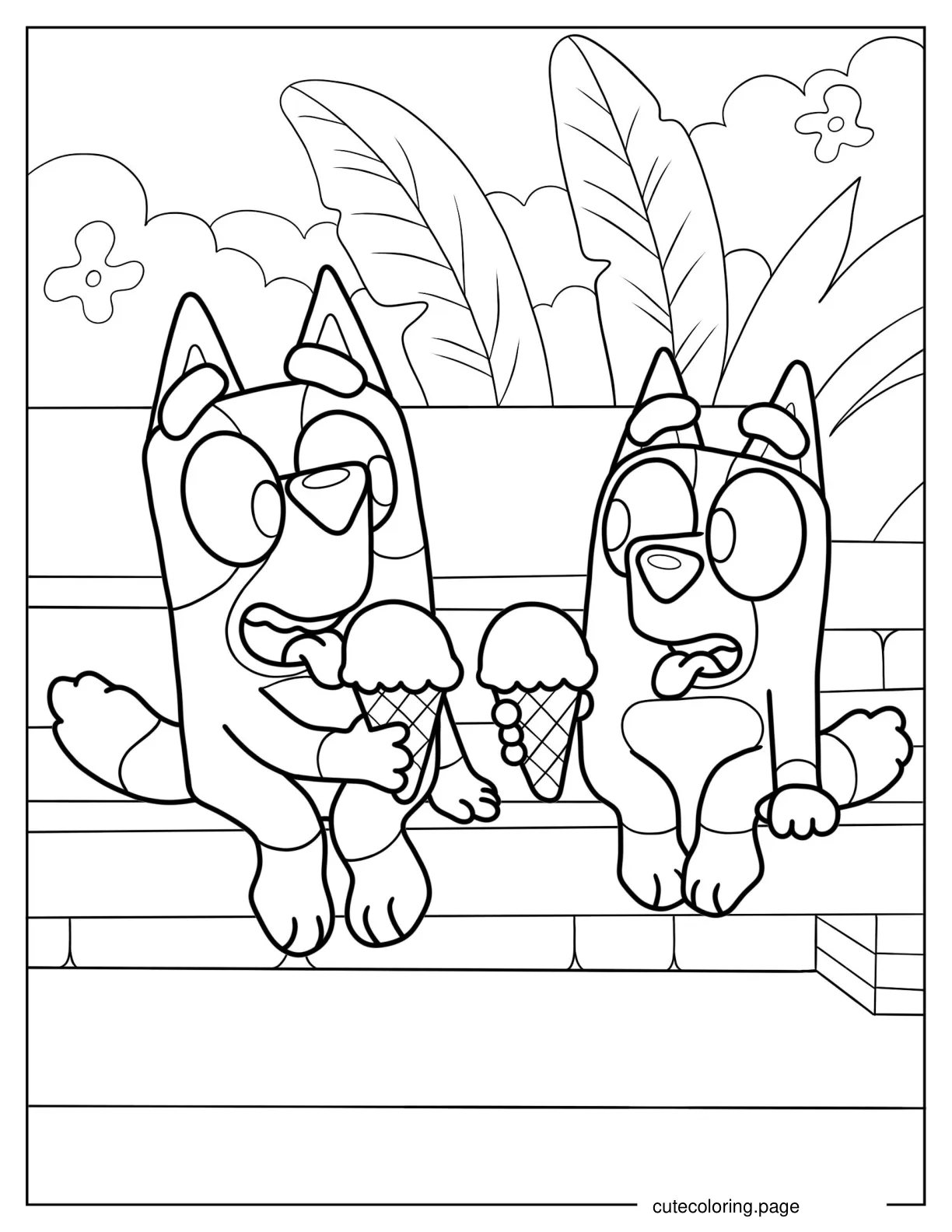 Bluey And Bingo Eating Ice Cream coloring page