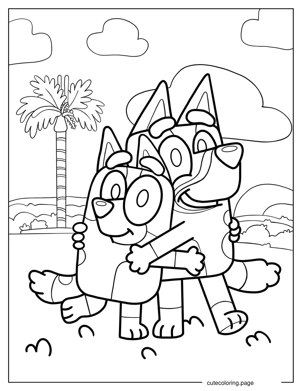 Bluey And Bingo Embracing Coloring Page coloring page