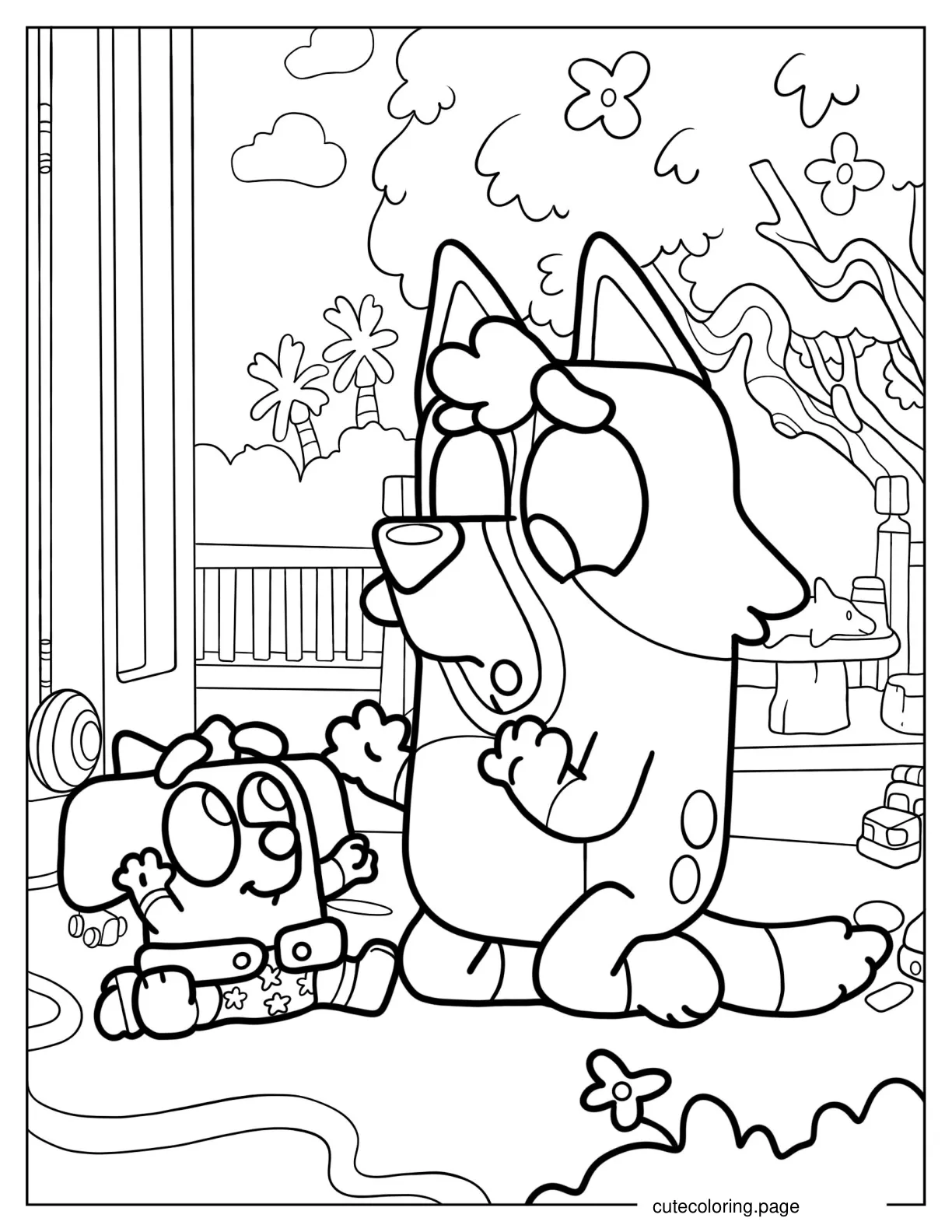 Bluey Watching Over Baby Jean Luc coloring page