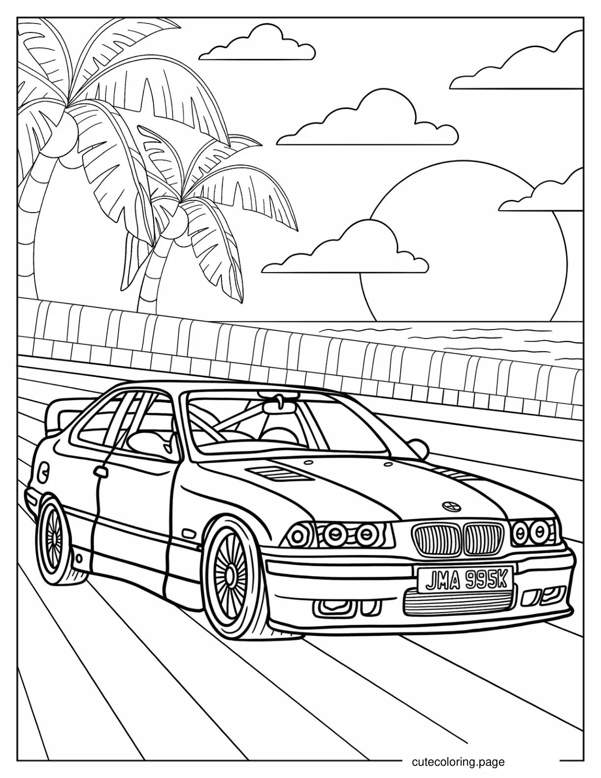 BMW 3 Series E36 On The Road Coloring Page coloring page