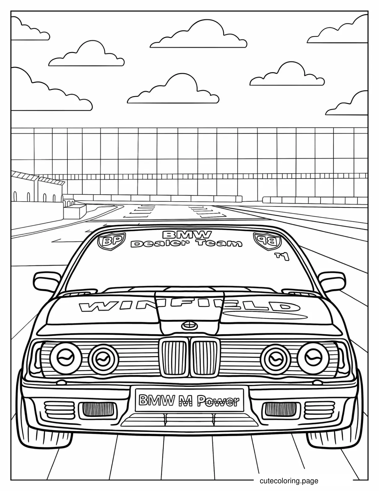 BMW 745i E23 Front View Coloring Sheet coloring page