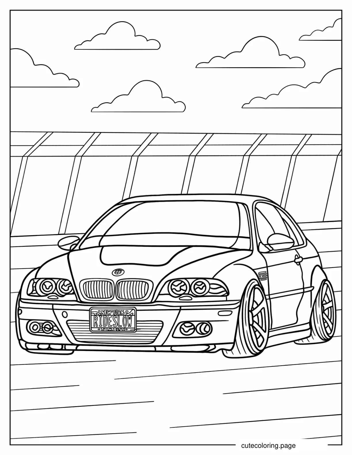 BMW E46 M3 On The Road coloring page