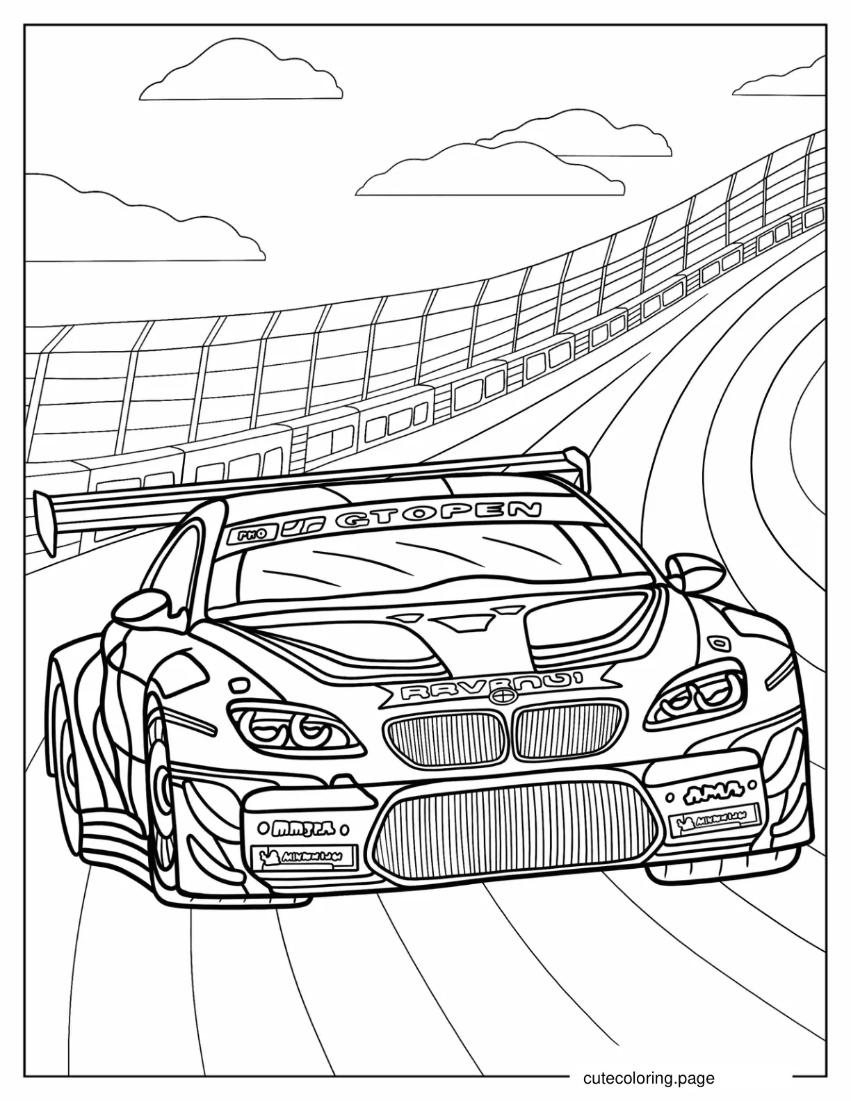 BMW M6 GT3 On Race Track Coloring Page coloring page