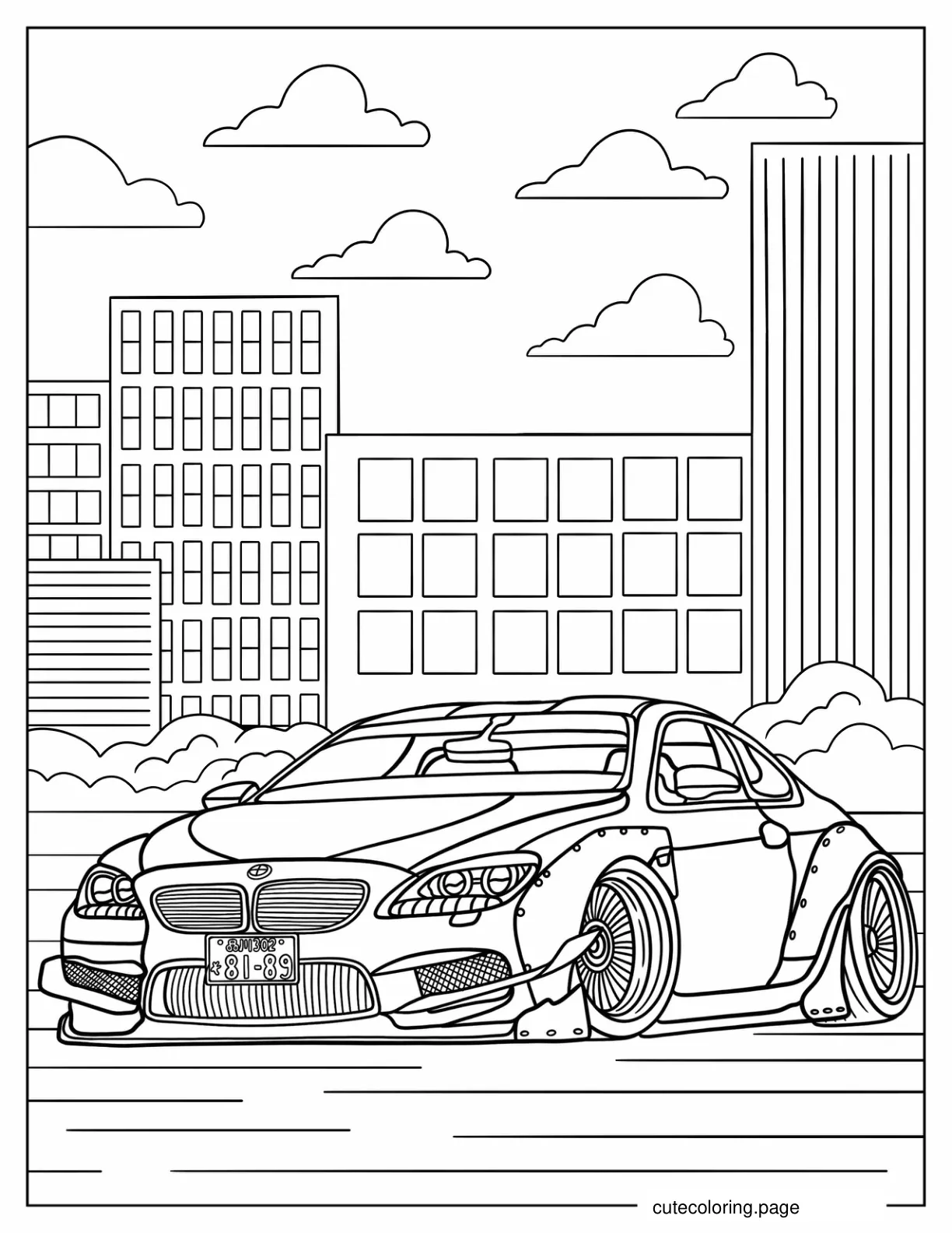 BMW M6 In Front Of Buildings Coloring Page coloring page