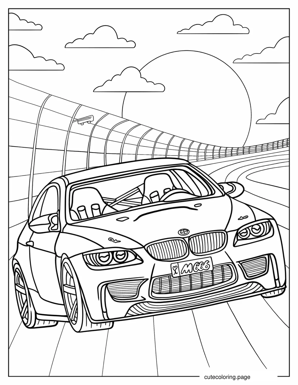 Detailed BMW E92 coloring page