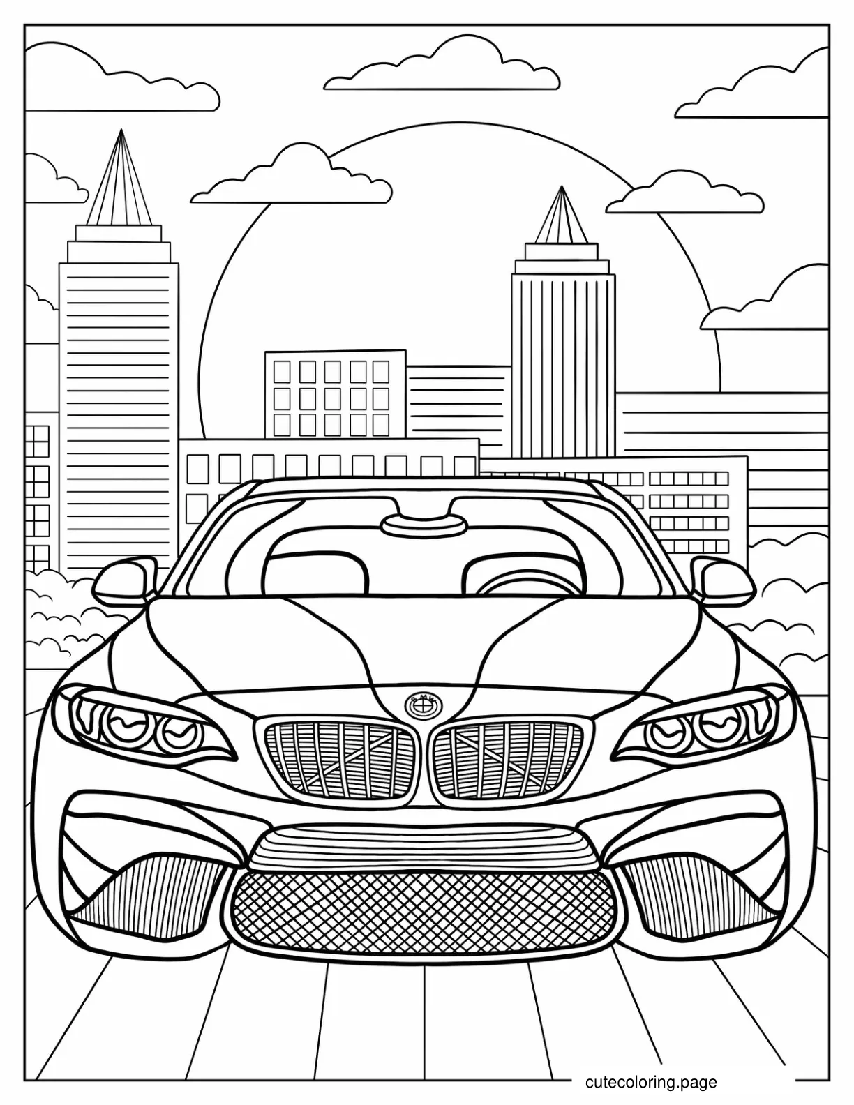 Detailed BMW M2 In City Coloring Sheet coloring page