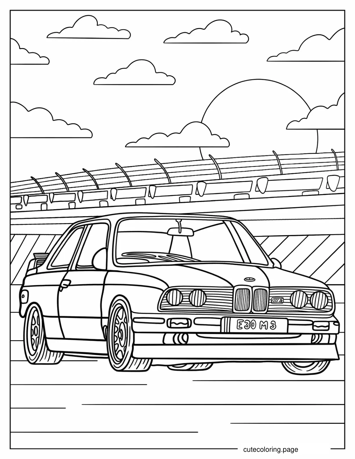 Parked BMW 3 Series E30 Coloring Page coloring page