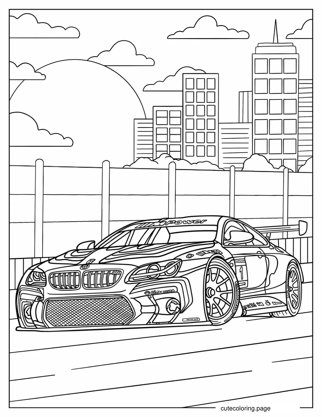 Realistic BMW M6 GT3 Racing Coloring Sheet coloring page