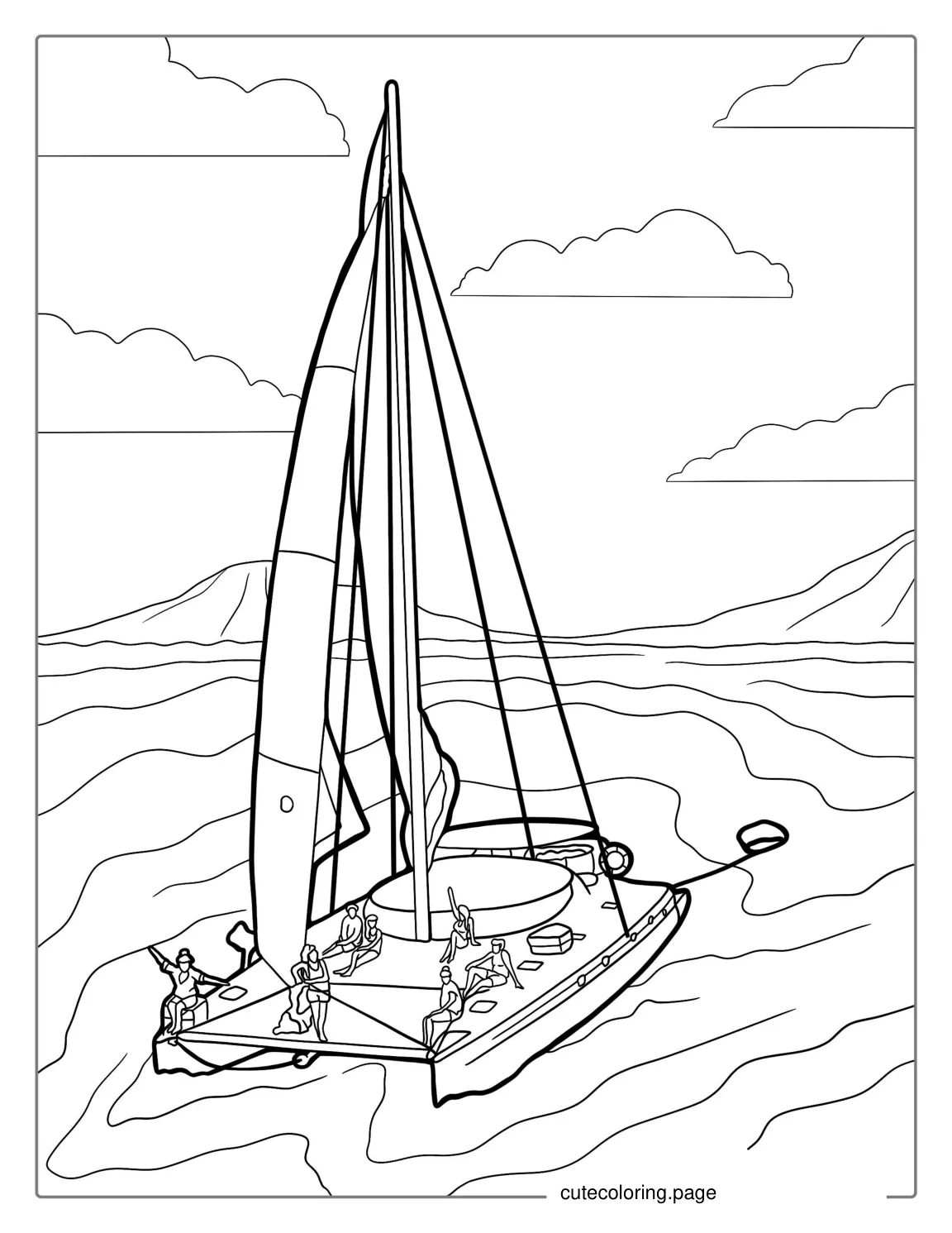 Catamaran Yacht With Sails To Color coloring page