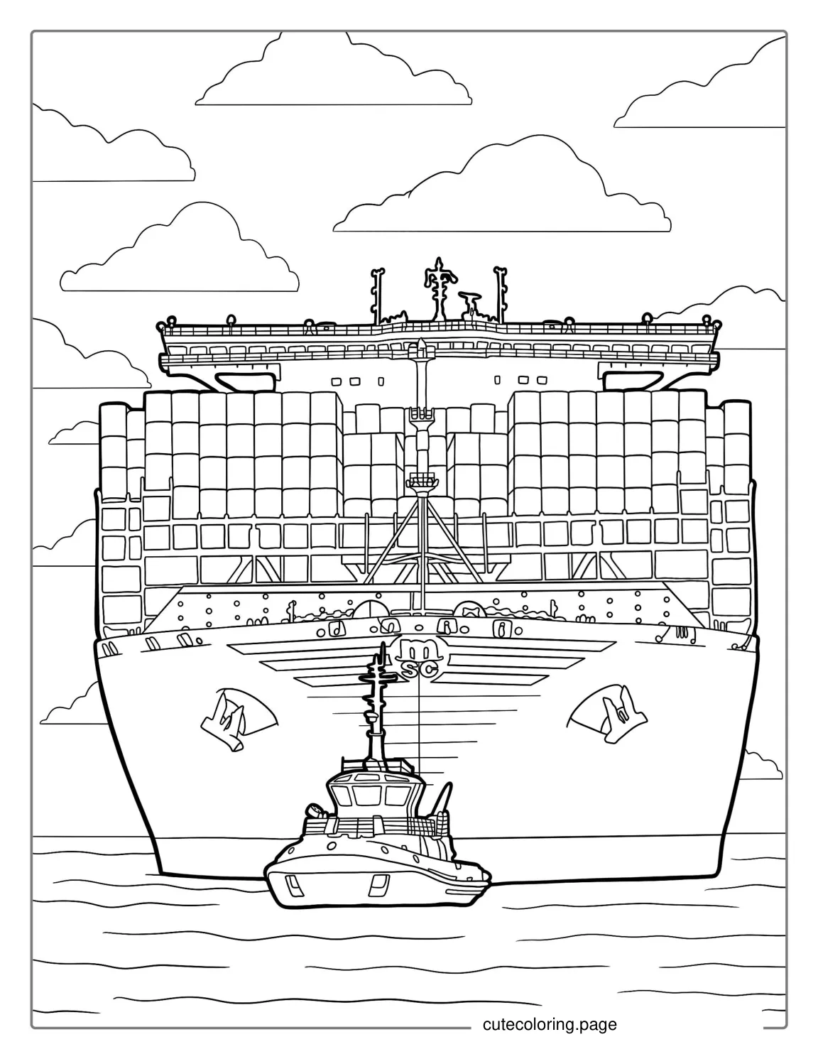 Coloring Page Of Tugboat Towing Cargo Ship coloring page