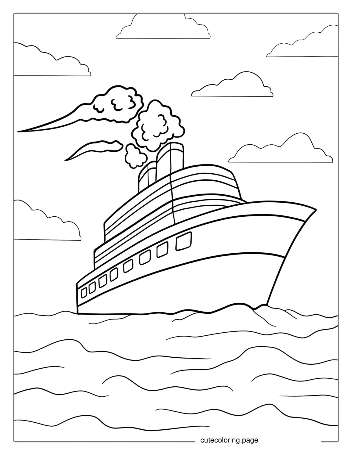 Easy Outline Of a Cruise Ship To Color For Kids coloring page