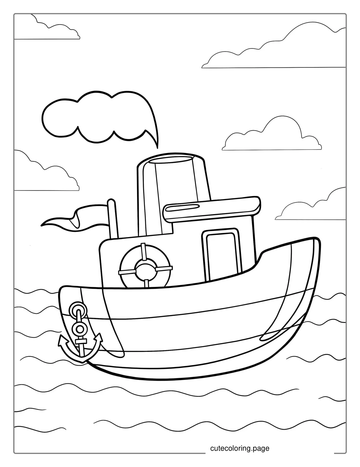 Easy Outline Of a Tugboat To Color For Kids coloring page