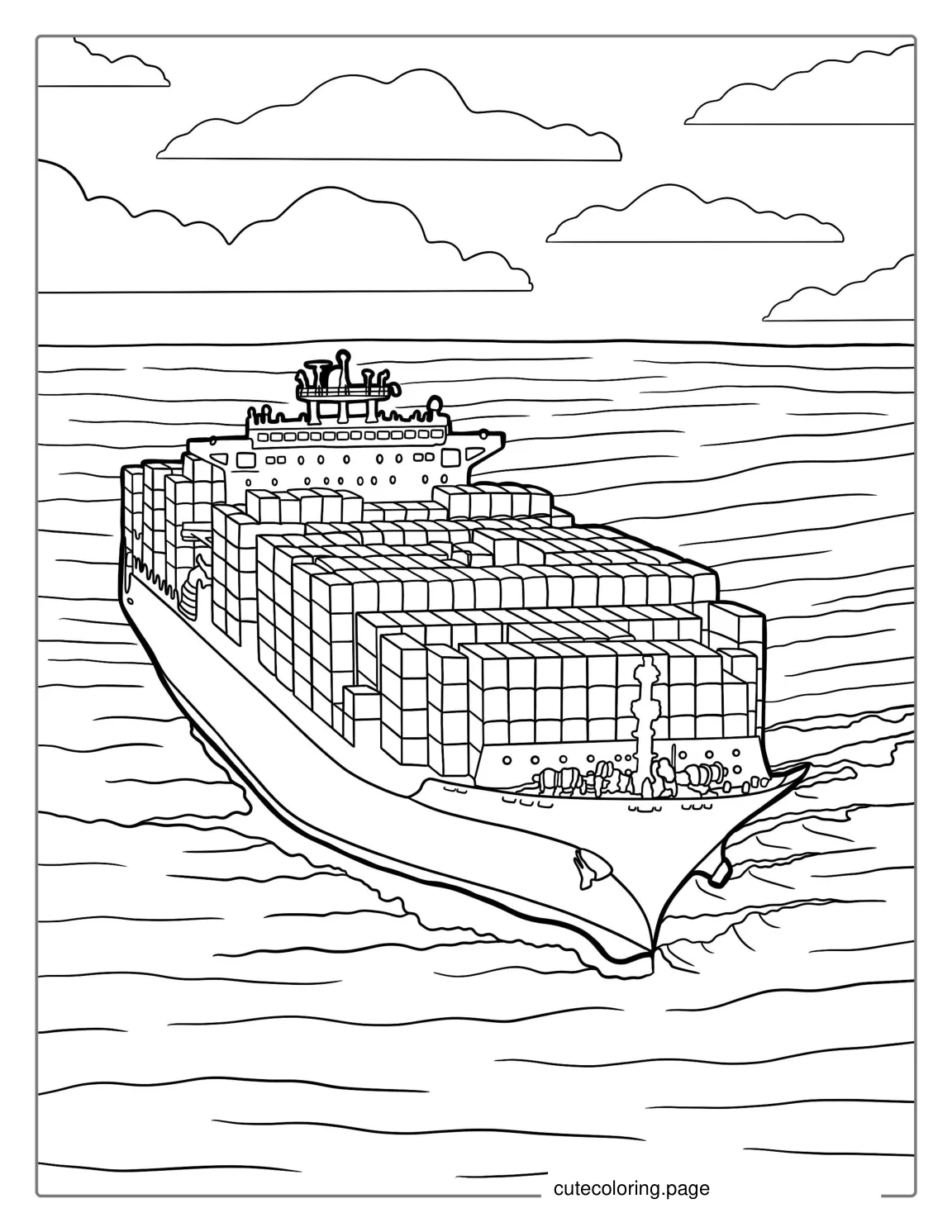 Large Container Ship On Open Seas To Color coloring page