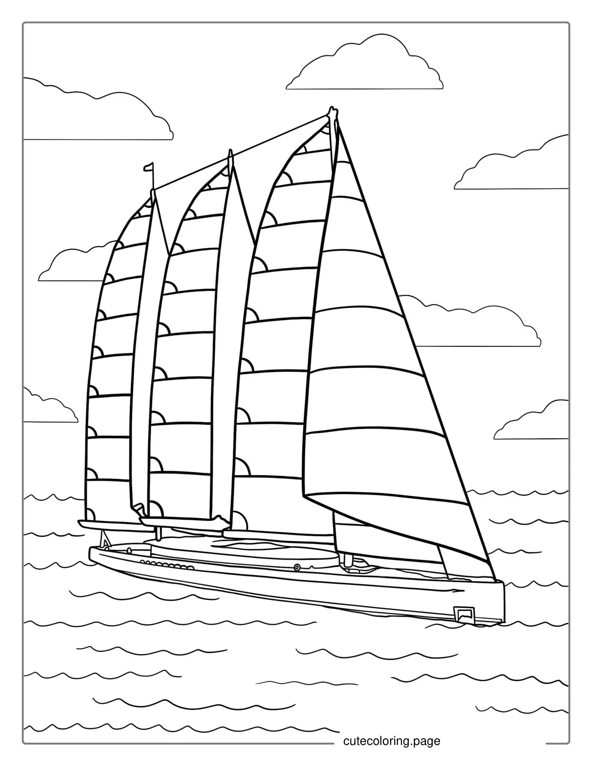 Large Four Sail Super Yacht Coloring Picture  coloring page