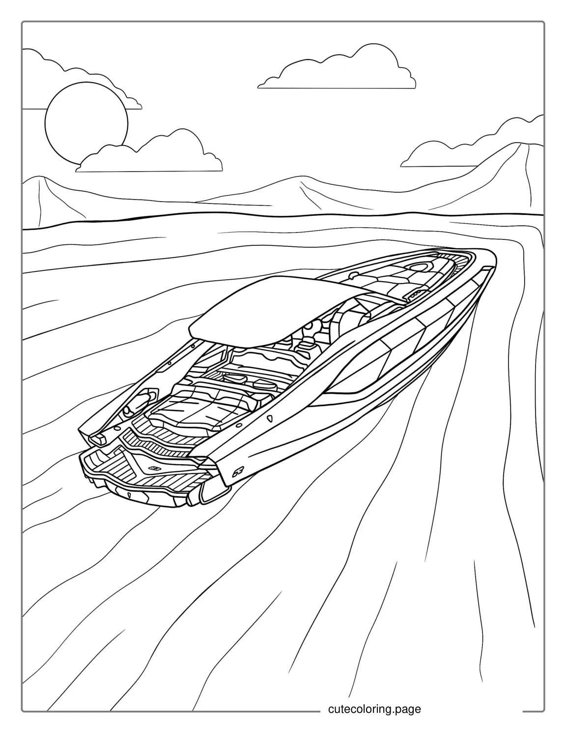 Speed Boat On a Lake Coloring Page coloring page