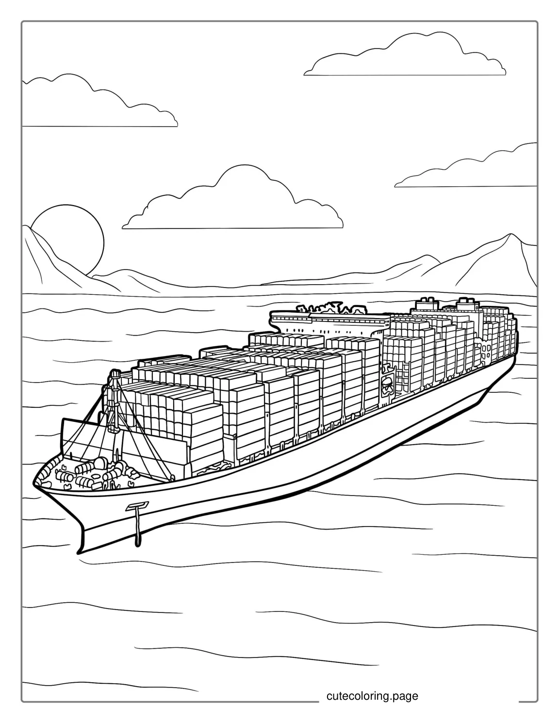 Super Large Cargo Ship Carrying Containers coloring page