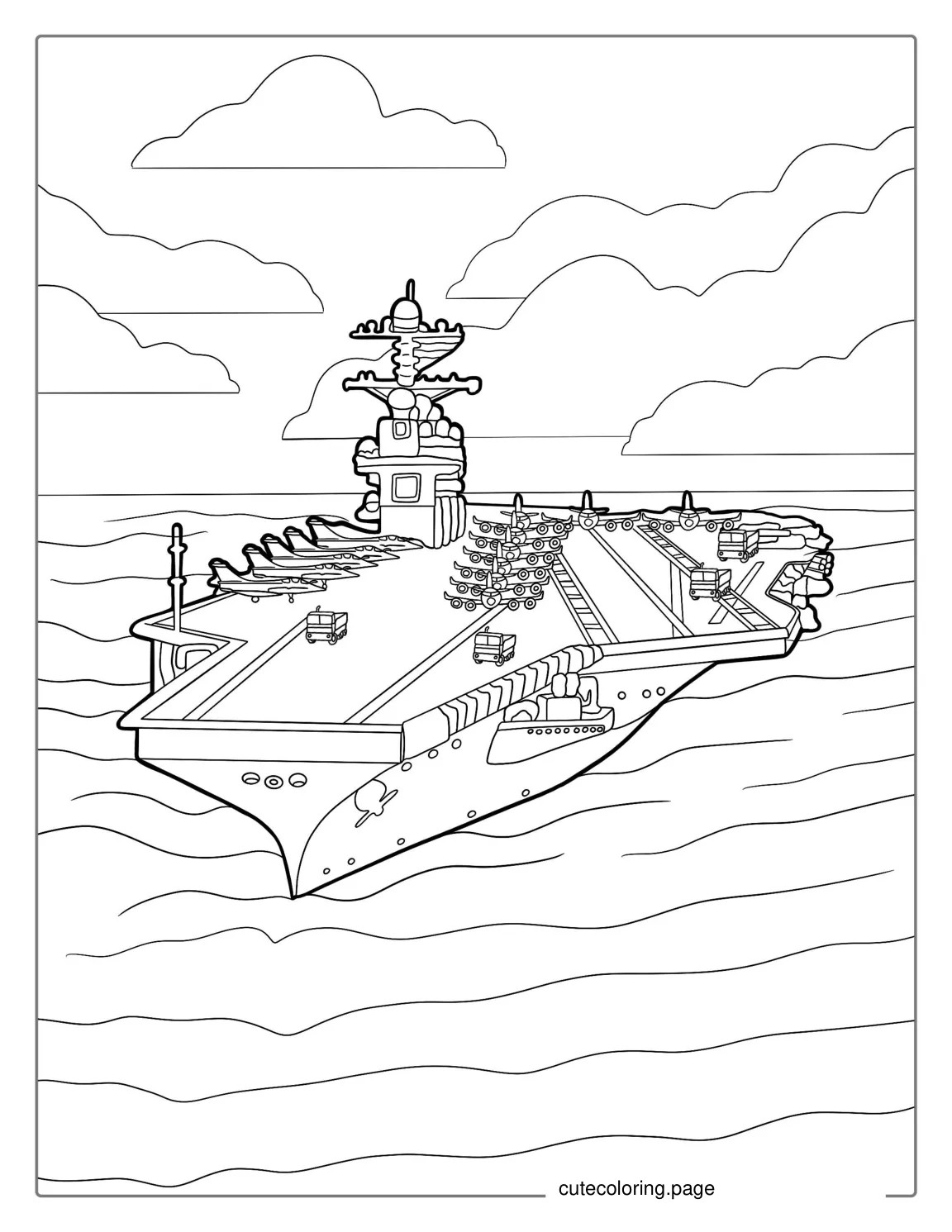 US Navy Aircraft Carrier Warship To Color coloring page