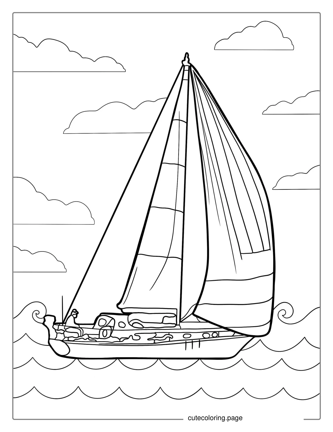 Yacht Sailing On The Water To Color coloring page