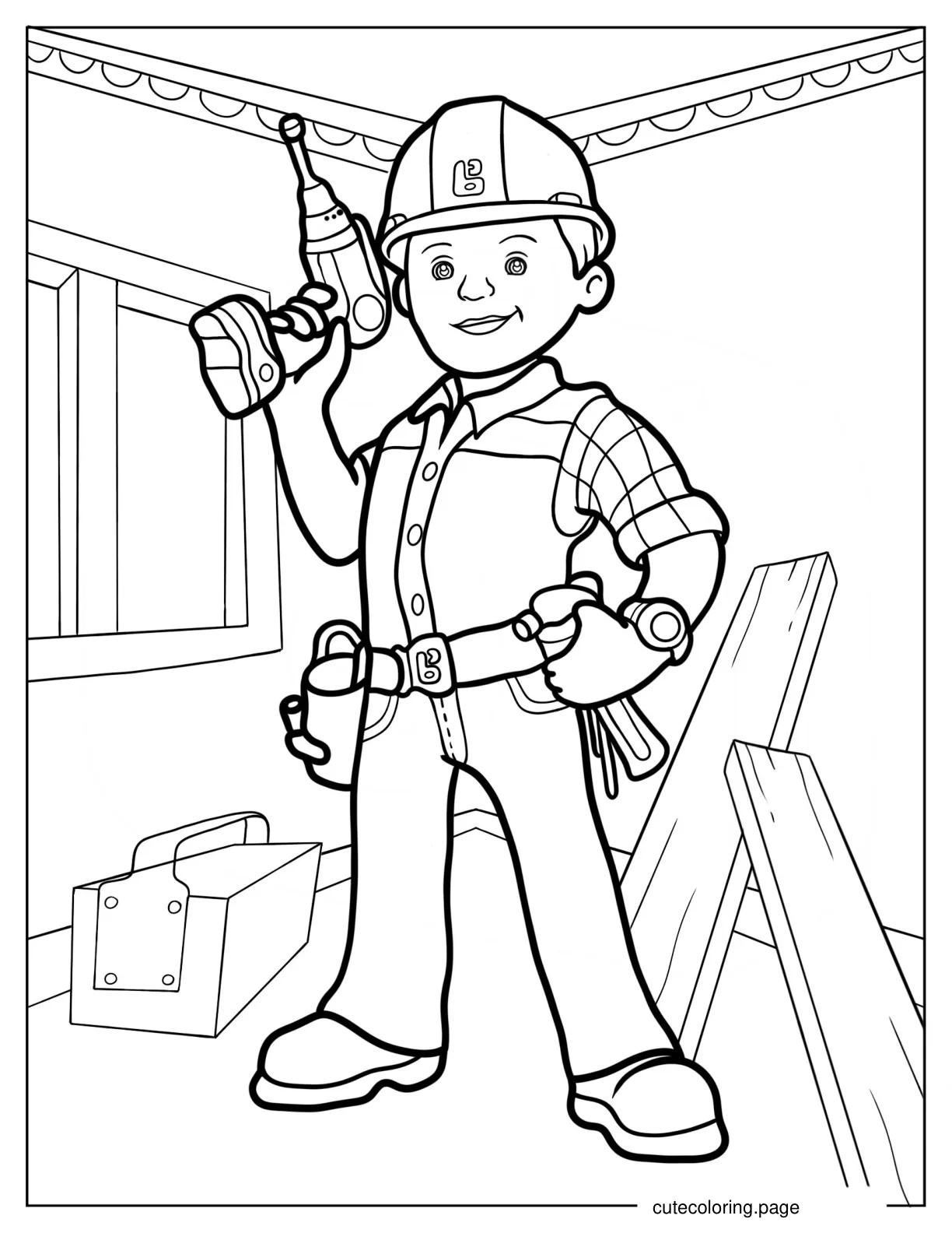 Bob The Builder Holding Cordless Drill Coloring Page coloring page