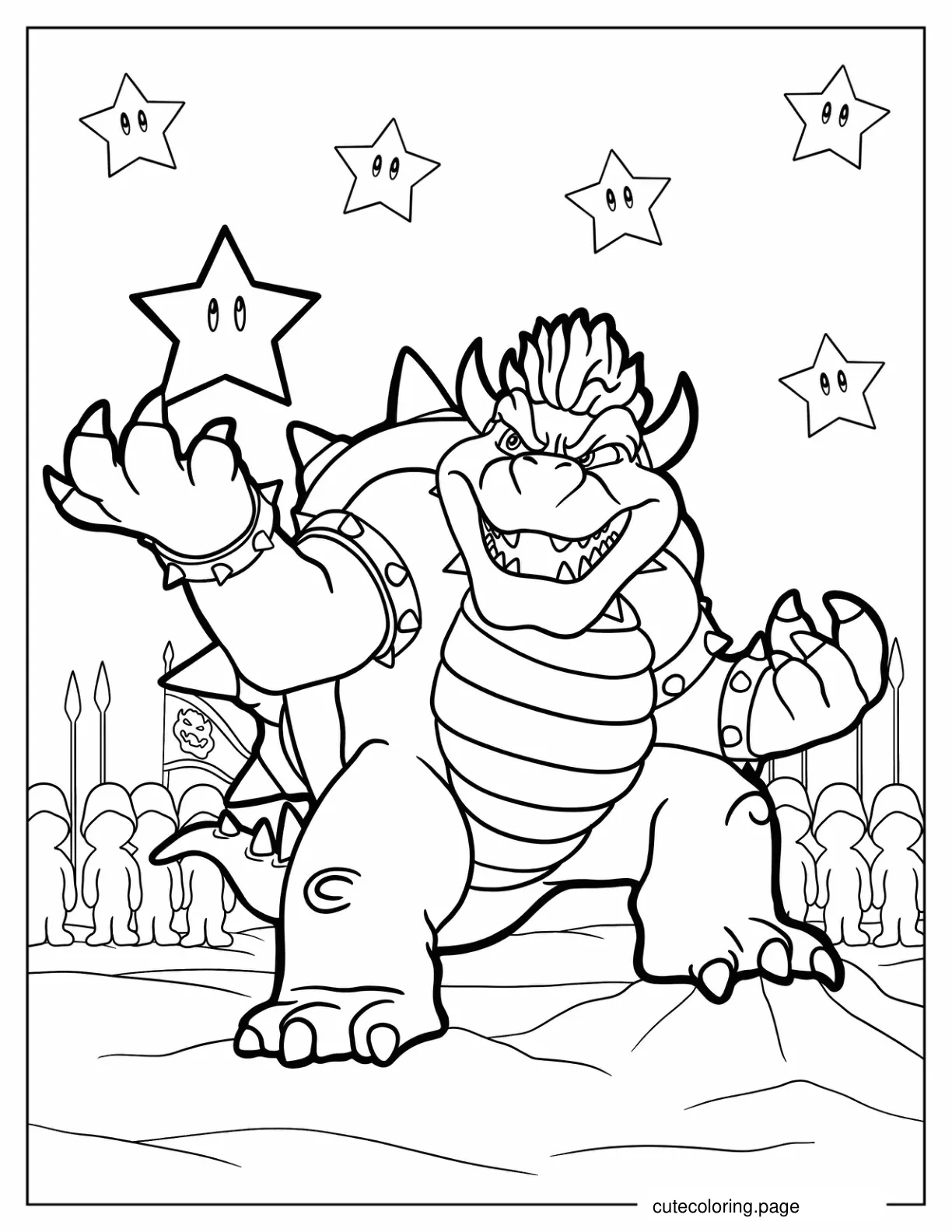 Coloring Sheet Of Bowser Holding Super Star coloring page