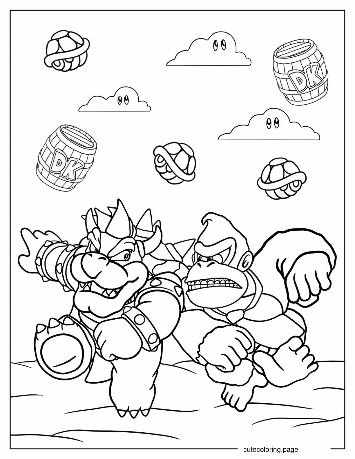 Donkey Kong And Boswer To Color coloring page