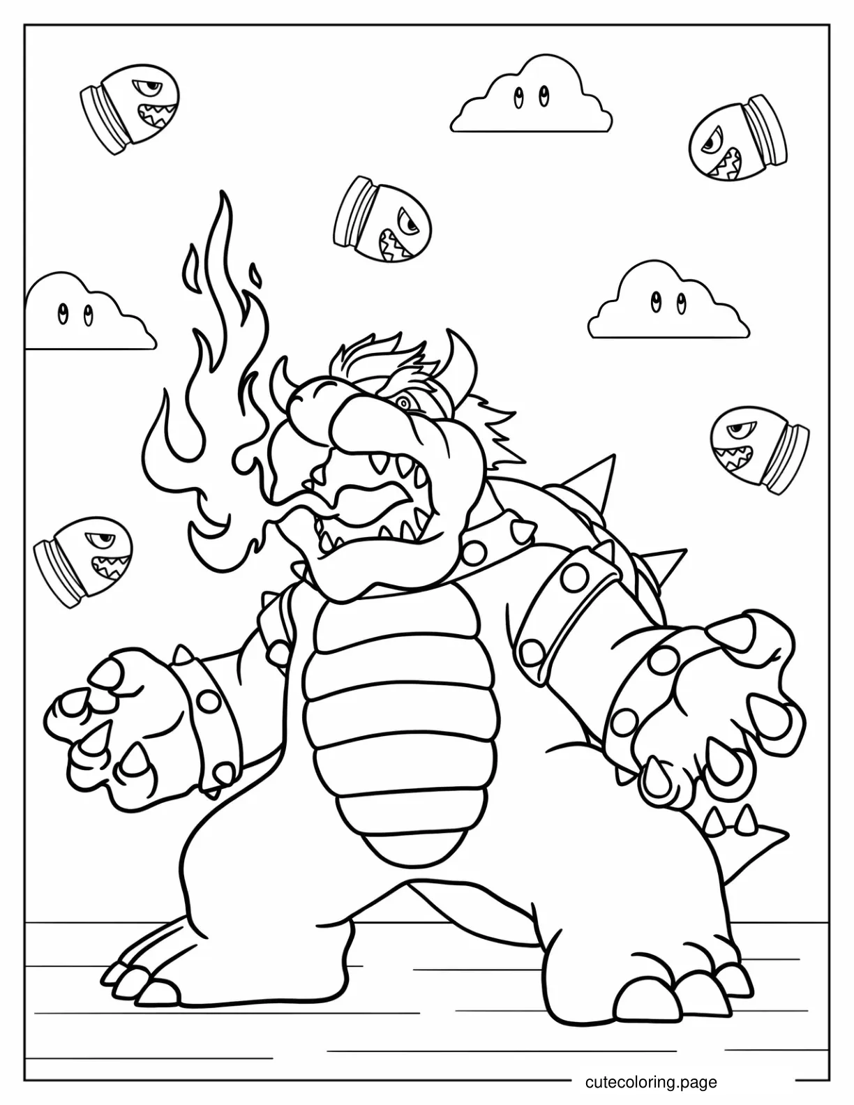 Fire Breathing Bowser To Color coloring page