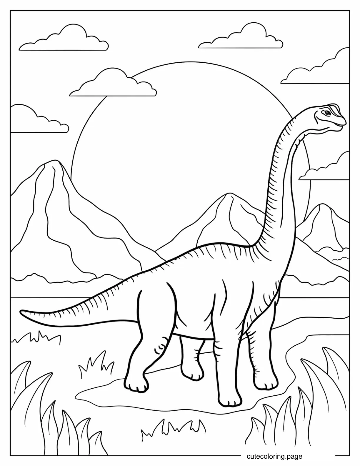 Adult Brachiosaurus At Sunset coloring page