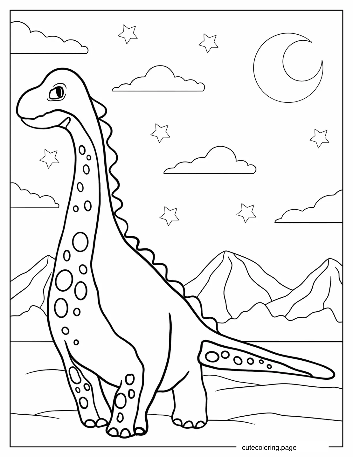 Cartoon Brachiosaurus At Night 1 coloring page