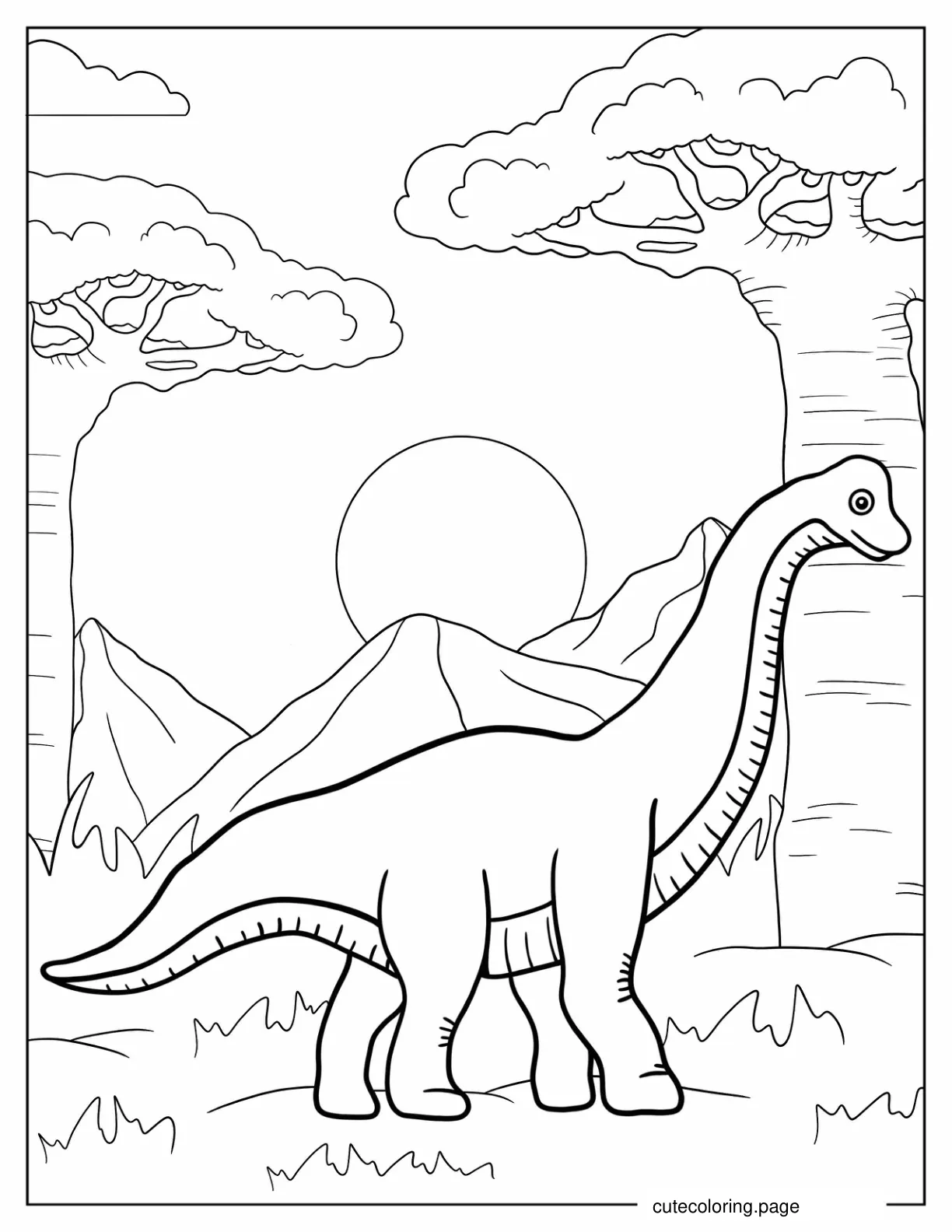 Cartoon Brachiosaurus Coloring In For Kids coloring page