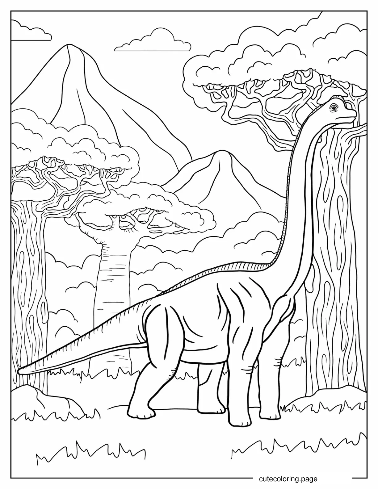 Detailed Coloring Page Of Brachiosaurus In Forest coloring page