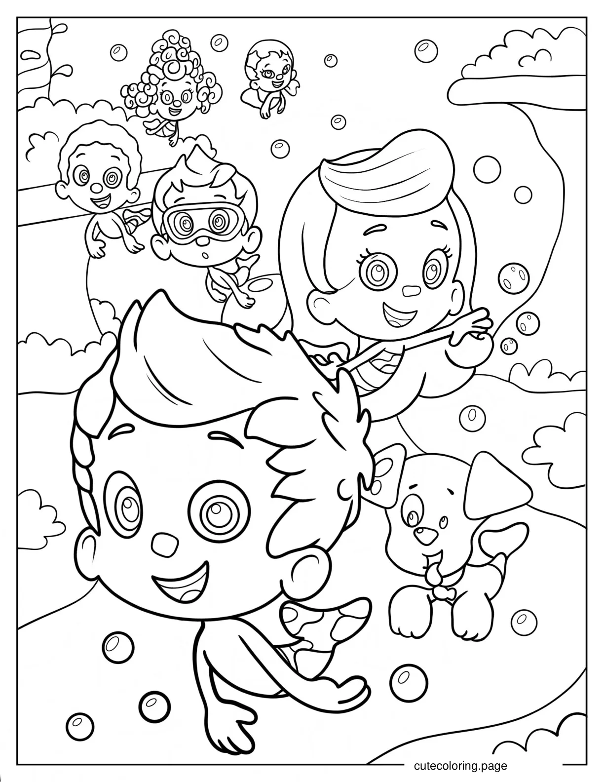 Detailed Bubble Guppies Friends Playing Coloring Page coloring page