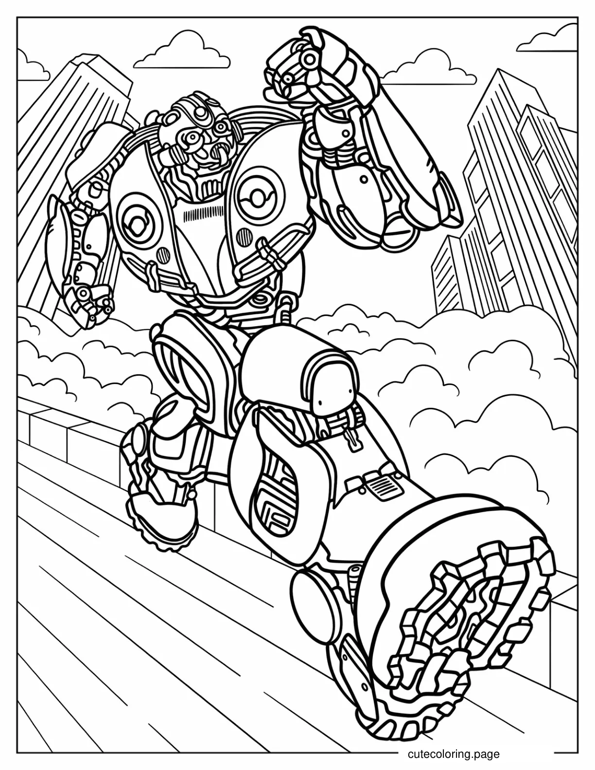 Autobot Bumblebee Running In The City coloring page