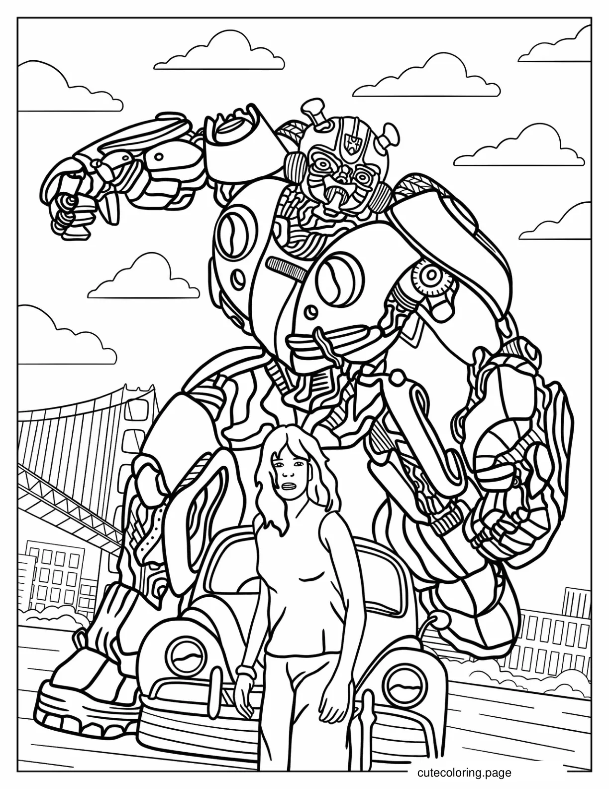 Bumblebee Protecting Charlie Watson Coloring Sheet coloring page