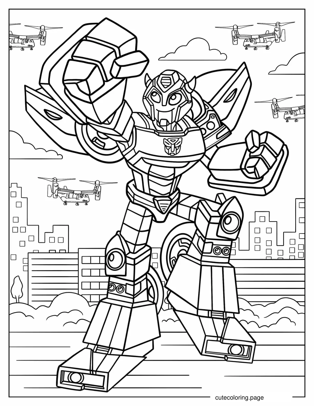 Cartoon Bumblebee Doing Fist Pump coloring page